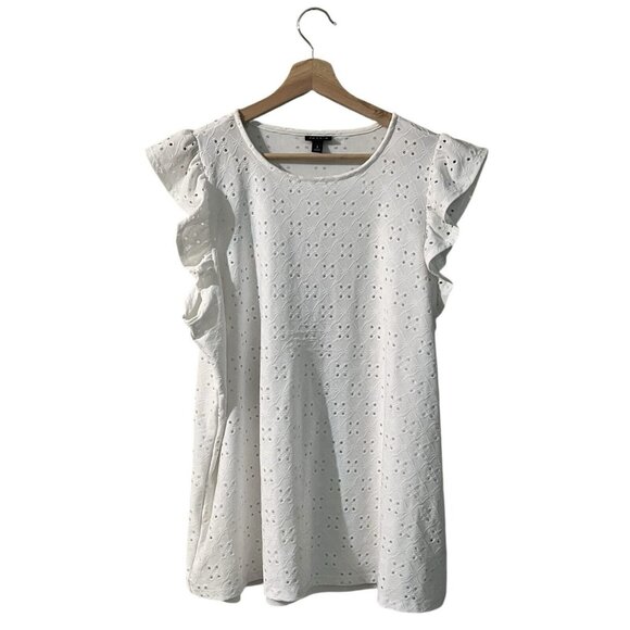 Torrid Eyelet Jersey Crew Neck Ruffle Top Blouse Size 1 1X White Flutter Sleeve - Picture 1 of 11